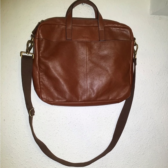 Fossil Bags Fossil Brown Leather Laptop Briefcase Bag Poshmark
